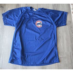 VTG MLB Chicago Cubs Mesh Blue Henley Button TShirt Size XL Champro